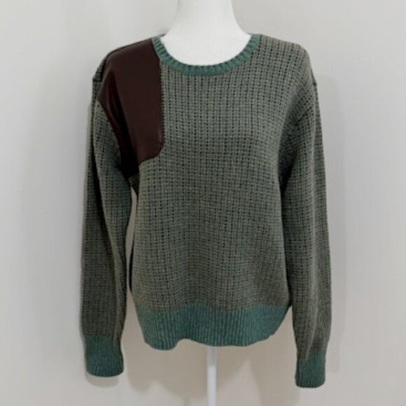 Lauren Ralph Laure Faux-Leather-Trim Wool Blend Sweater Multi-Color Size XL - Picture 2 of 7